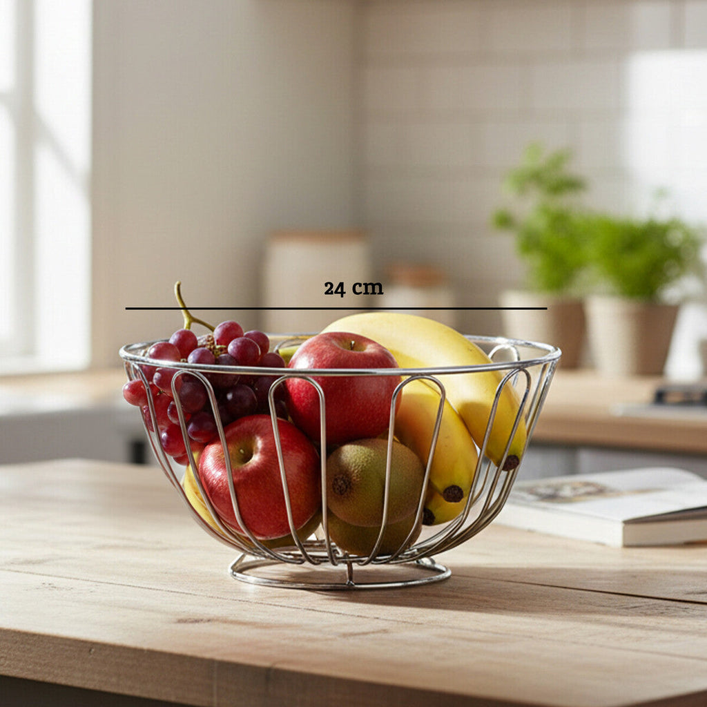 Orsina Avalon Chrome Round Fruit Basket – Modern Wire Produce Bowl