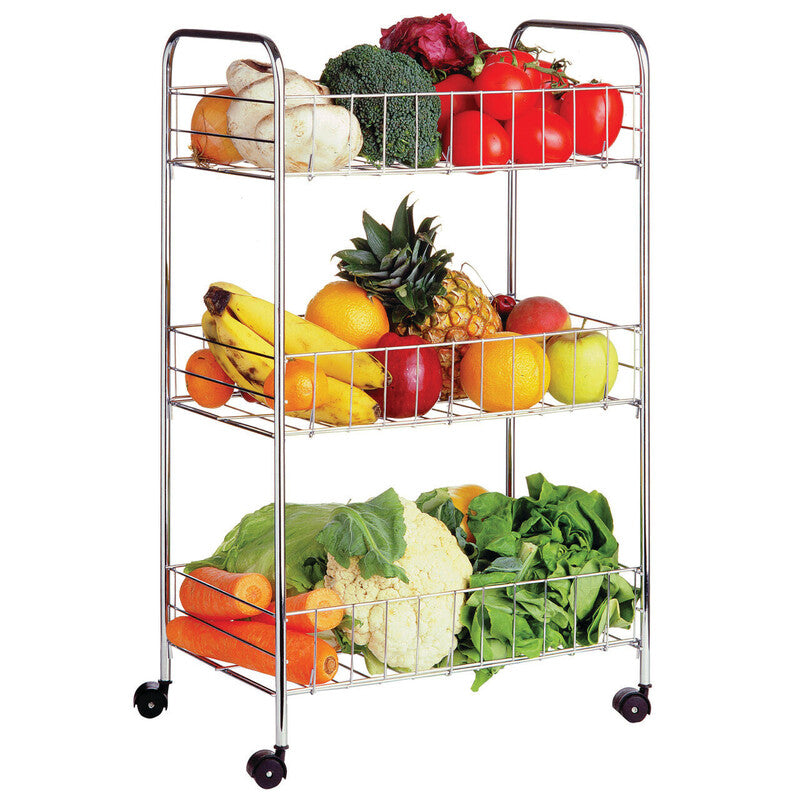 Orsina Franco 3-Tier Rolling Kitchen Storage Cart | Chrome Metal Trolley