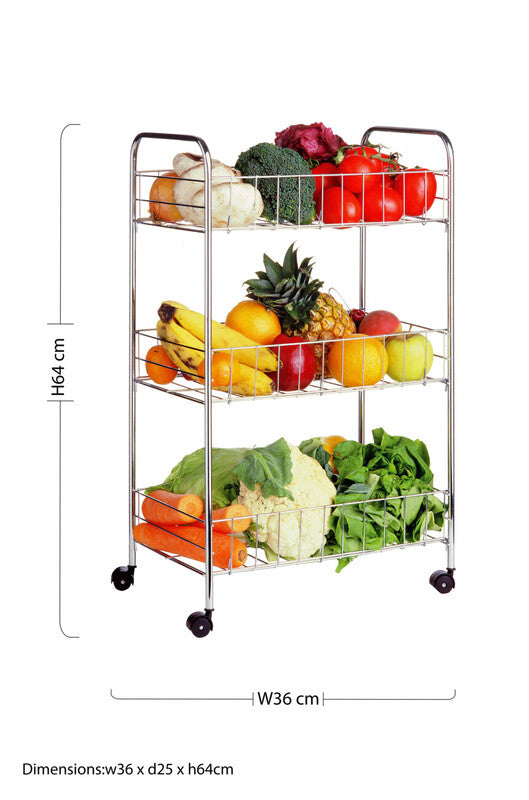 Orsina Franco 3-Tier Rolling Kitchen Storage Cart | Chrome Metal Trolley