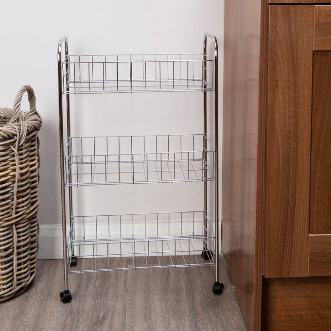 Orsina Franco 3-Tier Rolling Kitchen Storage Cart | Chrome Metal Trolley