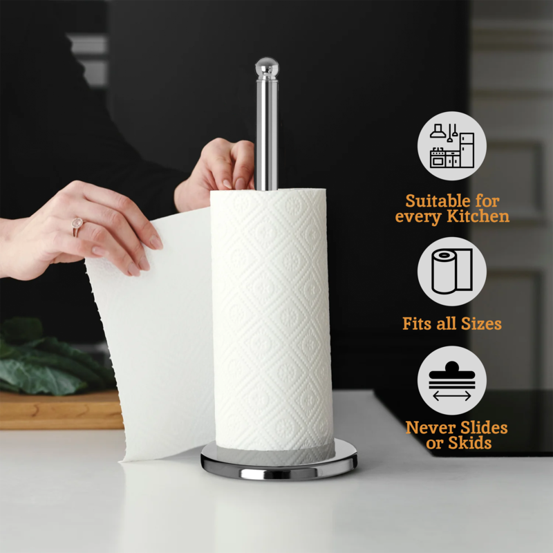 Orsina Hirano Chrome Kitchen Roll Holder – Durable Metal Paper Towel Stand