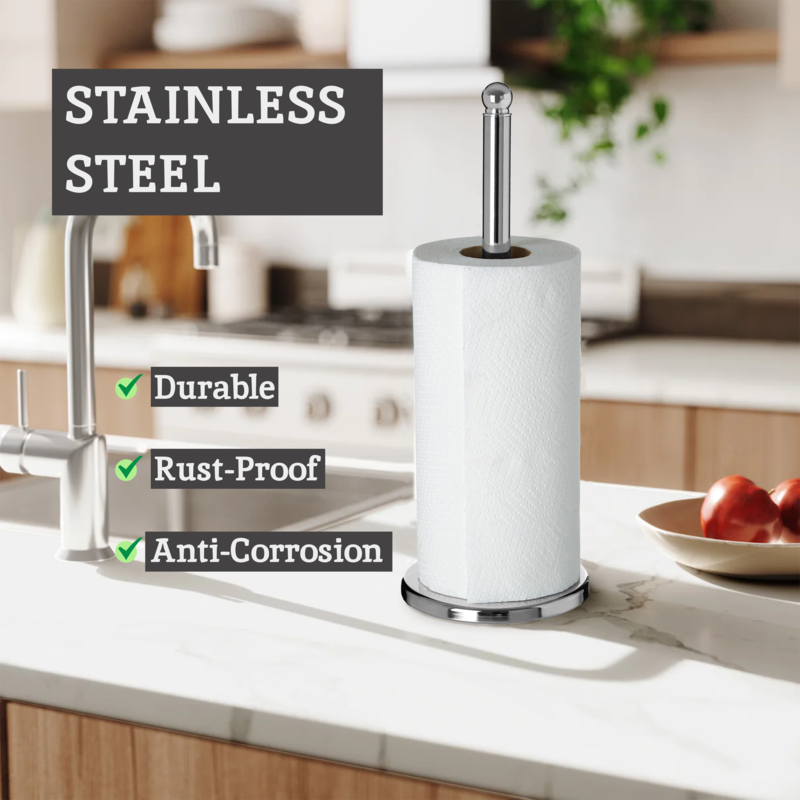 Orsina Hirano Chrome Kitchen Roll Holder – Durable Metal Paper Towel Stand