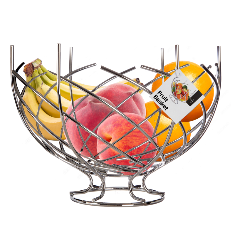 Orsina Nest Shape Chrome Fruit Basket | Modern Wire Kitchen Centerpiece