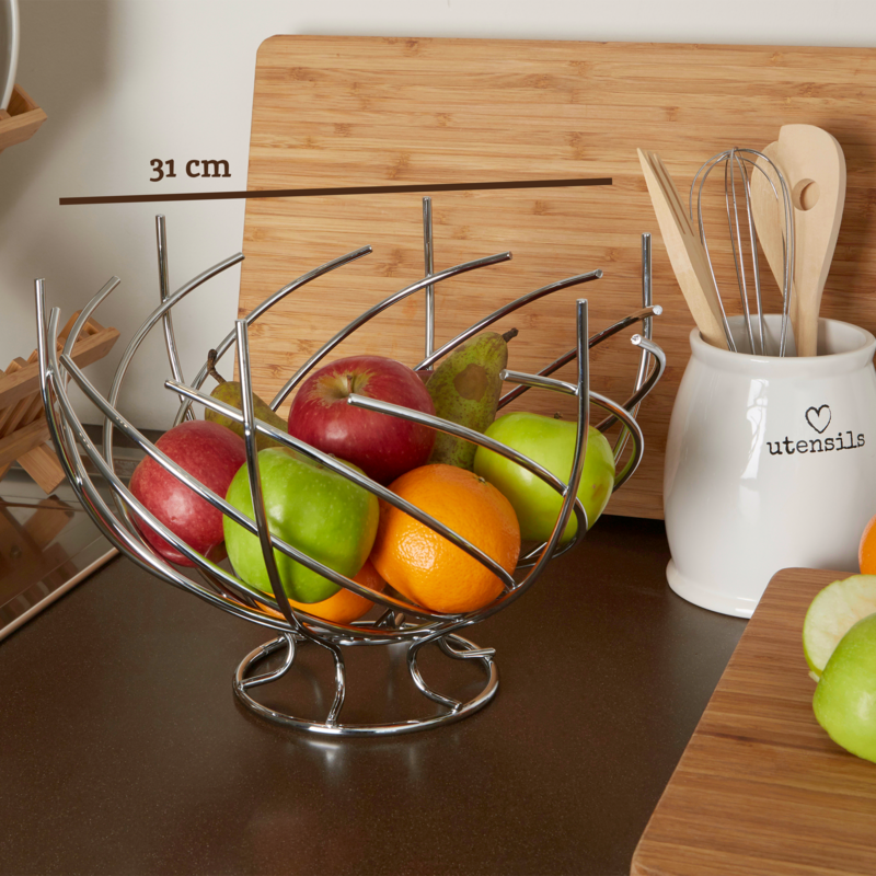 Orsina Nest Shape Chrome Fruit Basket | Modern Wire Kitchen Centerpiece