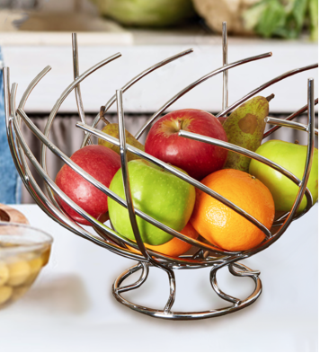 Orsina Nest Shape Chrome Fruit Basket | Modern Wire Kitchen Centerpiece