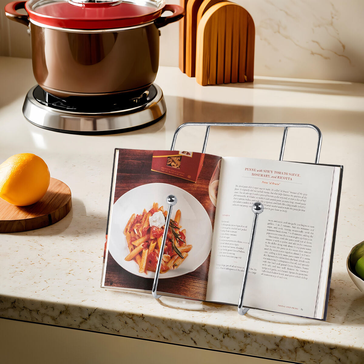 Orsina Reyna Chrome Cookbook Stand | Polished Metal Recipe Holder
