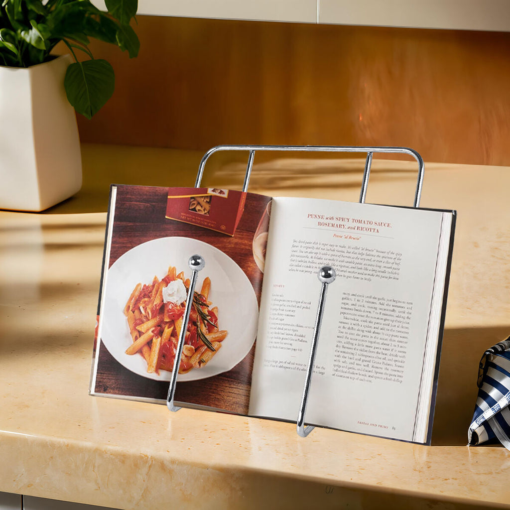 Orsina Reyna Chrome Cookbook Stand | Polished Metal Recipe Holder