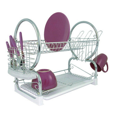 Orsina Laurie 2-Tier Dish Drainer – Metal Drying Rack with White Tray
