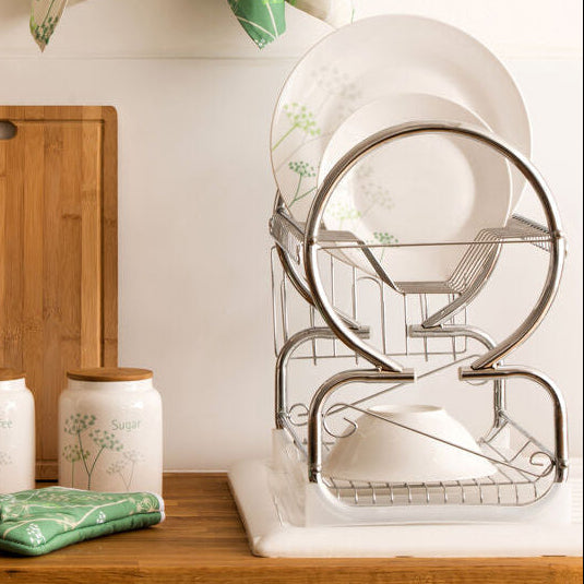 Orsina Laurie 2-Tier Dish Drainer – Metal Drying Rack with White Tray