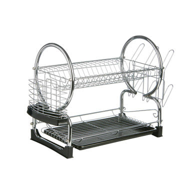 Orsina Laurie 2-Tier Dish Drainer – Chrome Drying Rack with Black Tray