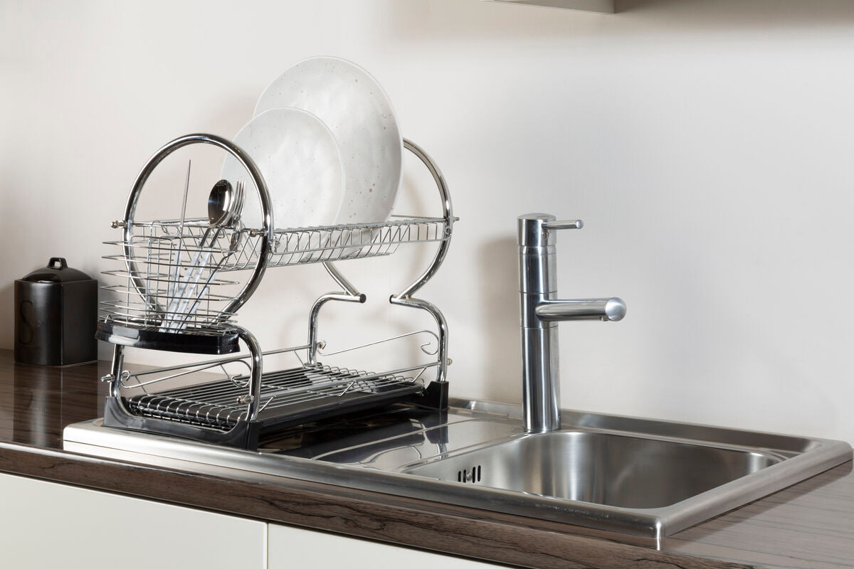 Orsina Laurie 2-Tier Dish Drainer – Chrome Drying Rack with Black Tray