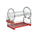 Orsina 2-Tier Dish Drainer – Chrome Drying Rack with Red Plastic Tray
