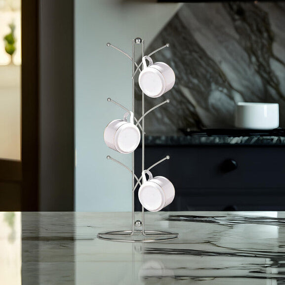 Orsina Helix Chrome 6 Cup Mug Tree – Space-Saving Kitchen Stand