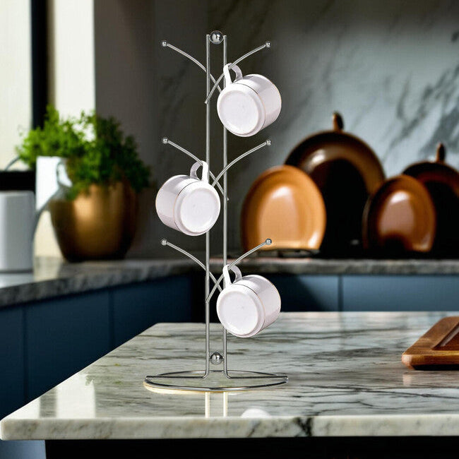 Orsina Helix Chrome 6 Cup Mug Tree – Space-Saving Kitchen Stand