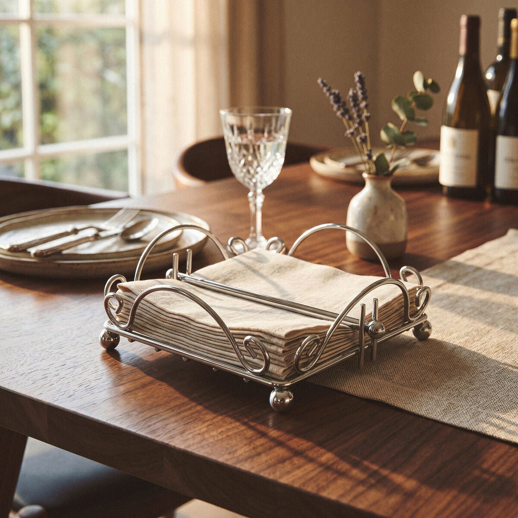 Orsina Helix Chrome Wire Napkin Holder | Weighted Silver Tabletop Stand