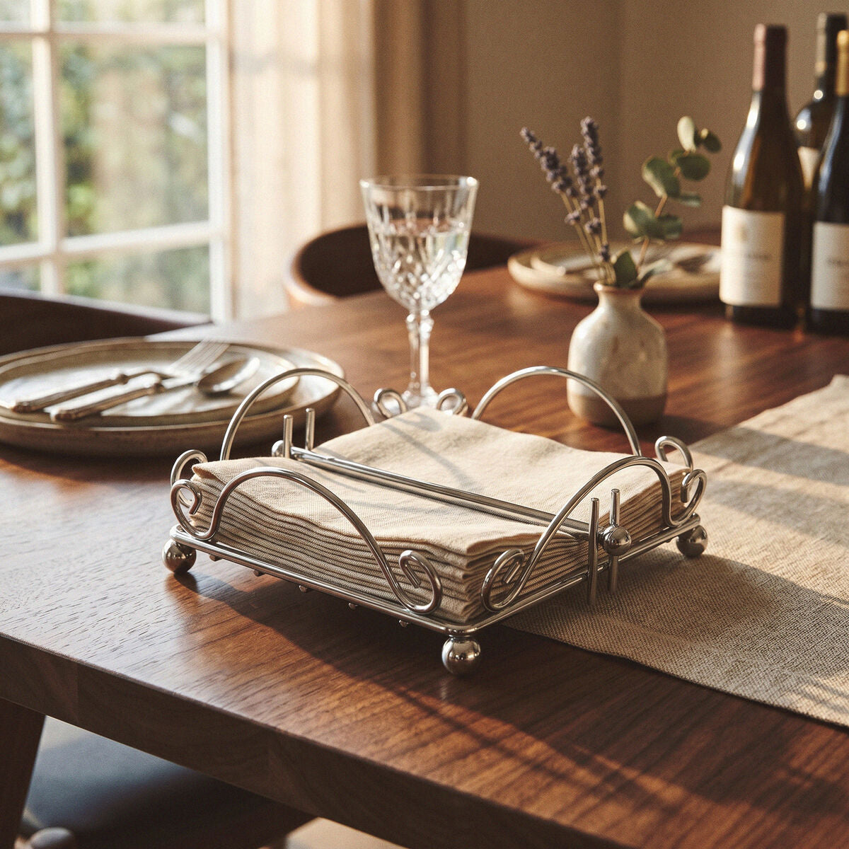Orsina Helix Chrome Wire Napkin Holder | Weighted Silver Tabletop Stand