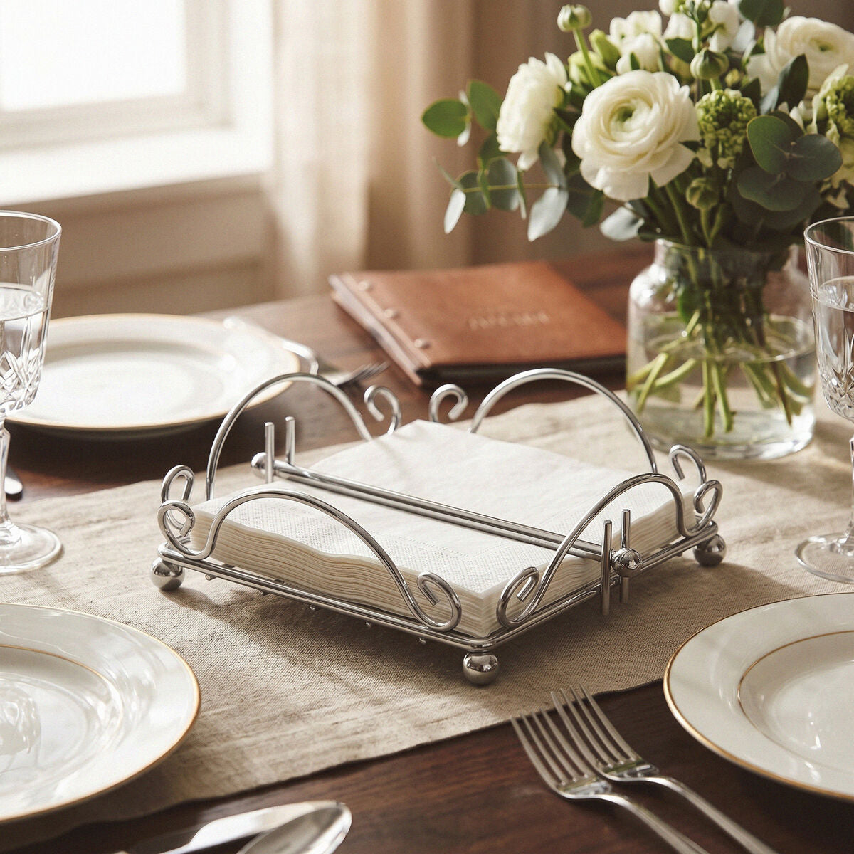 Orsina Helix Chrome Wire Napkin Holder | Weighted Silver Tabletop Stand