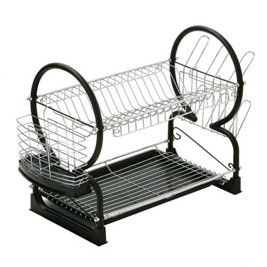 Orsina 2-Tier Dish Drainer – Black Enamel Coated Kitchen Drying Rack