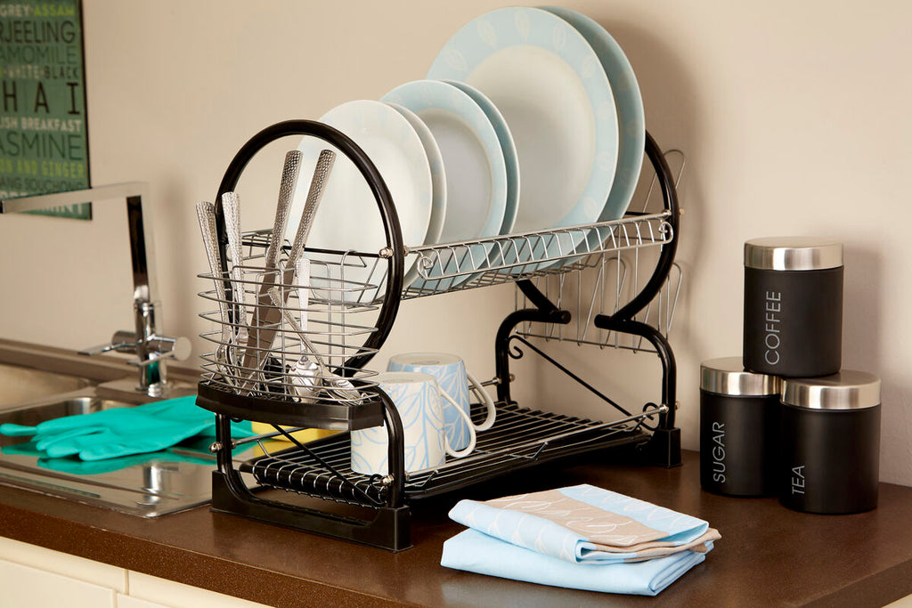 Orsina 2-Tier Dish Drainer – Black Enamel Coated Kitchen Drying Rack