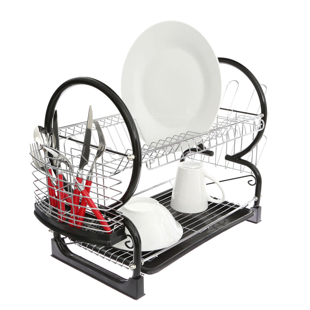 Orsina 2-Tier Dish Drainer – Black Enamel Coated Kitchen Drying Rack