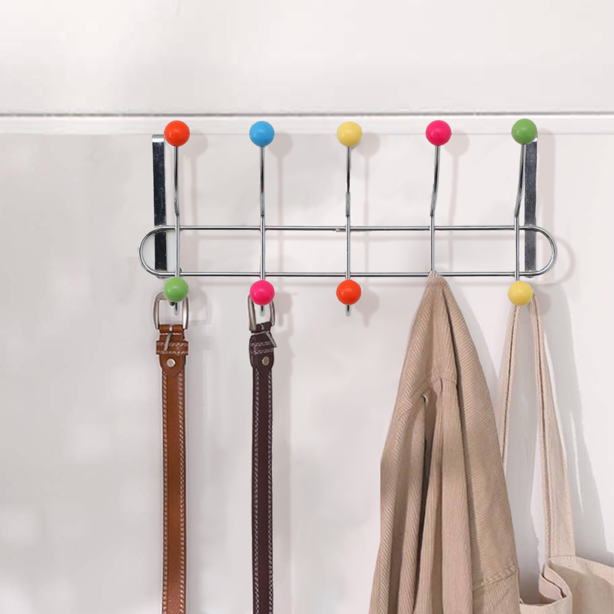 Orsina Jaxen Over Door Hanger – 10 Hook Multi Colour Chrome Rack