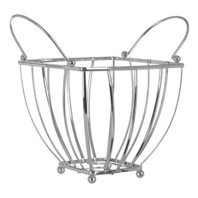Orsina Asa Chrome Fruit Basket | Round Handle Wire Storage Bowl