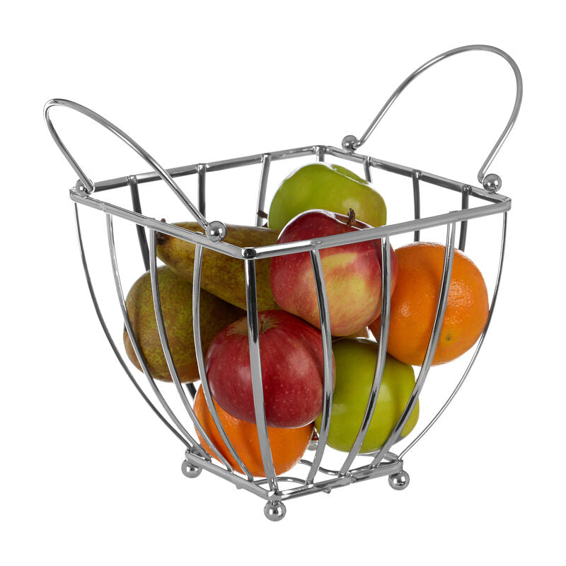 Orsina Asa Chrome Fruit Basket | Round Handle Wire Storage Bowl