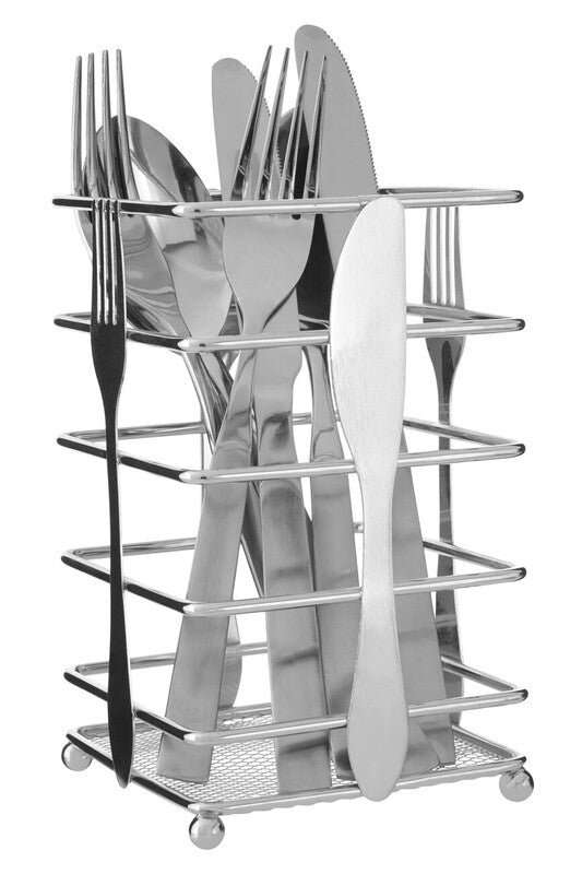 Orsina Cutlery Caddy – Chrome Mesh Utensil Holder with Drainage Base