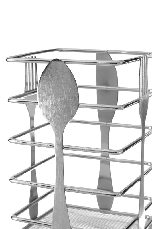 Orsina Cutlery Caddy – Chrome Mesh Utensil Holder with Drainage Base