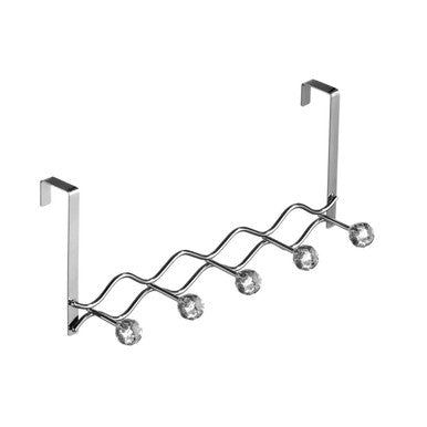 Orsina Jaxen Chrome Over Door Hanger | 5 Diamante Storage Hooks