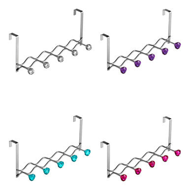Orsina Jaxen Chrome Over Door Hanger | 5 Diamante Storage Hooks