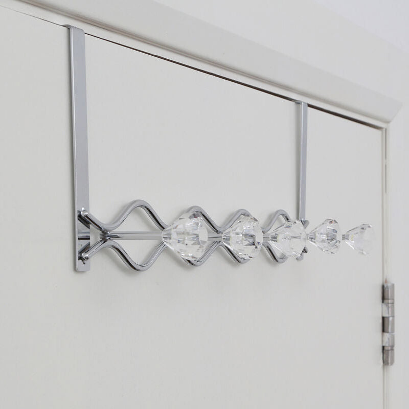 Orsina Jaxen Chrome Over Door Hanger | 5 Diamante Storage Hooks