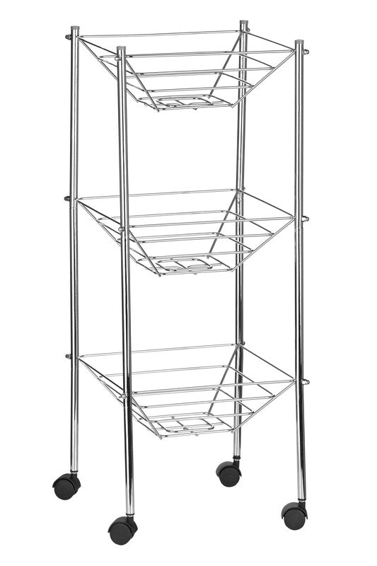 Orsina Mara 3-Tier Rolling Storage Cart – Silver Metal Utility Trolley