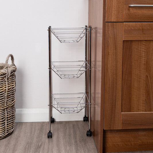 Orsina Mara 3-Tier Rolling Storage Cart – Silver Metal Utility Trolley