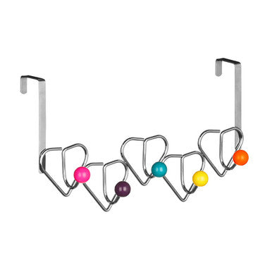 Orsina Jaxen Over Door Hanger – 5 Hook Heart Design with Coloured Balls