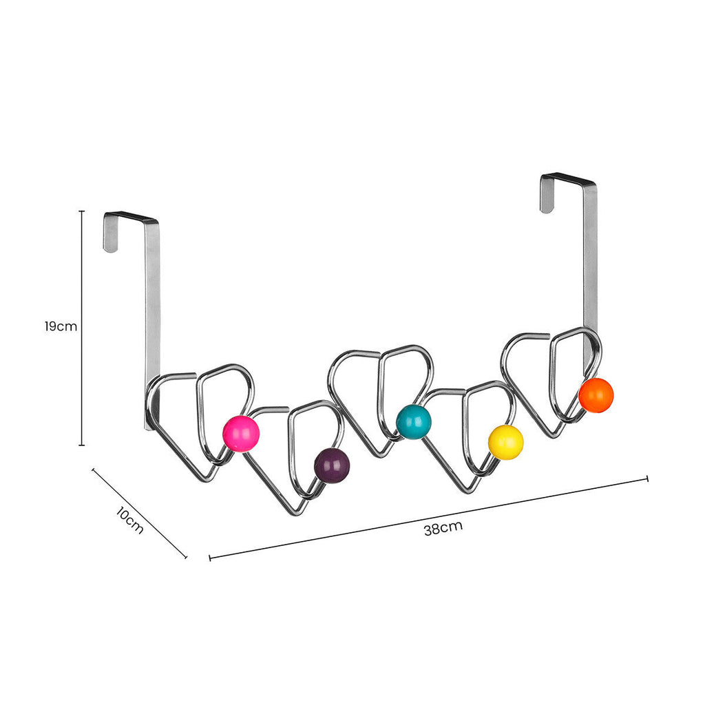 Orsina Jaxen Over Door Hanger – 5 Hook Heart Design with Coloured Balls