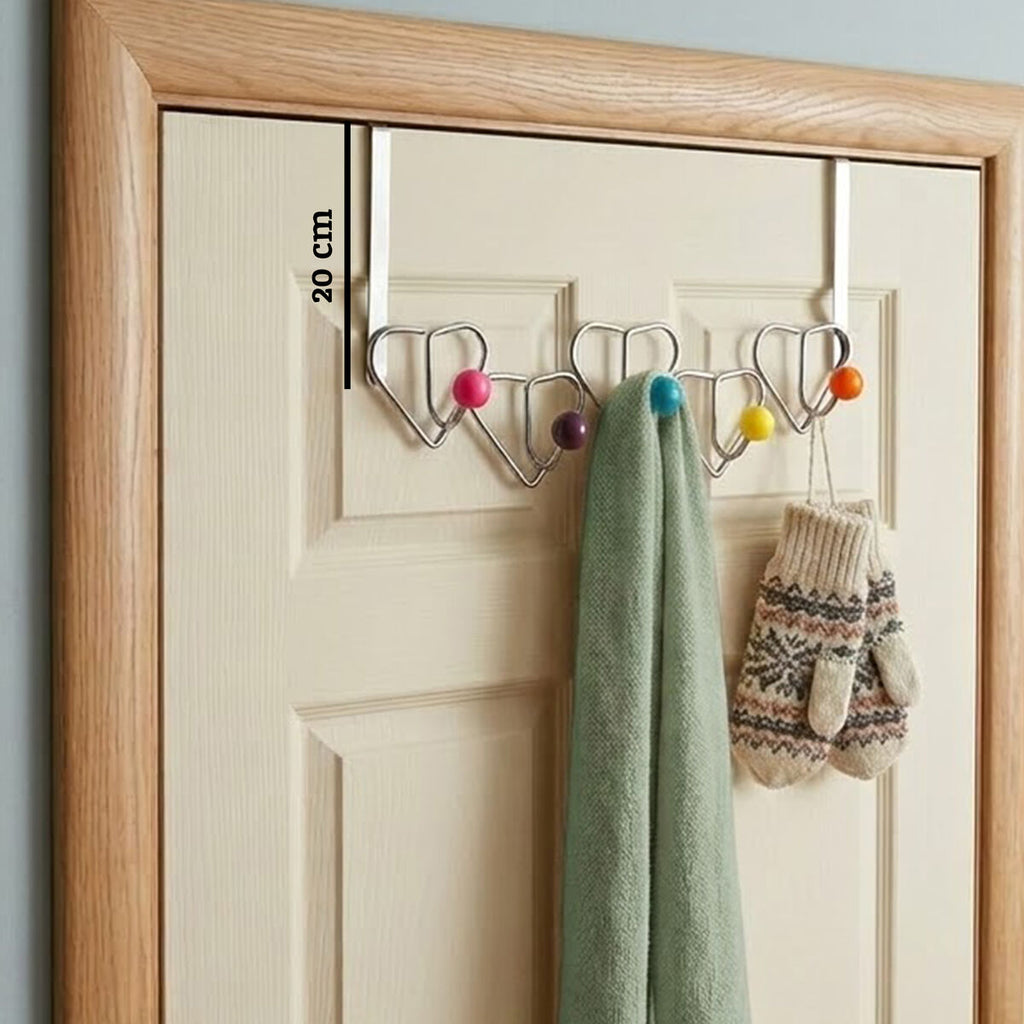Orsina Jaxen Over Door Hanger – 5 Hook Heart Design with Coloured Balls