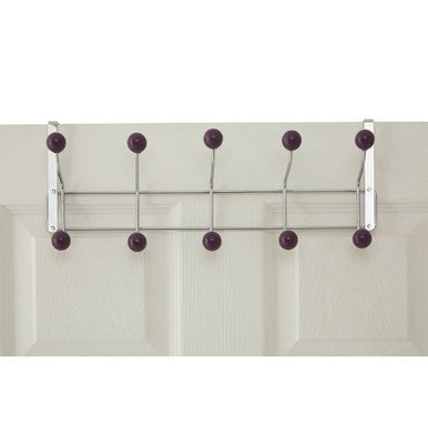 Orsina Over Door Hanger – 10 Hook Chrome Rack with Purple Ball Tips
