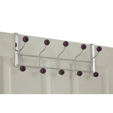 Orsina Over Door Hanger – 10 Hook Chrome Rack with Purple Ball Tips