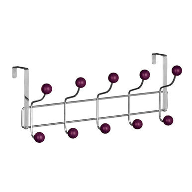 Orsina Over Door Hanger – 10 Hook Chrome Rack with Purple Ball Tips