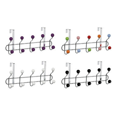 Orsina Over Door Hanger – 10 Hook Chrome Rack with Purple Ball Tips