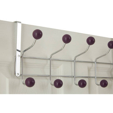 Orsina Over Door Hanger – 10 Hook Chrome Rack with Purple Ball Tips