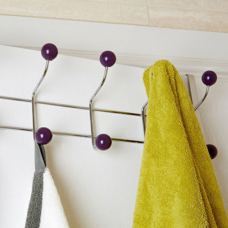 Orsina Over Door Hanger – 10 Hook Chrome Rack with Purple Ball Tips