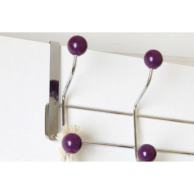Orsina Over Door Hanger – 10 Hook Chrome Rack with Purple Ball Tips