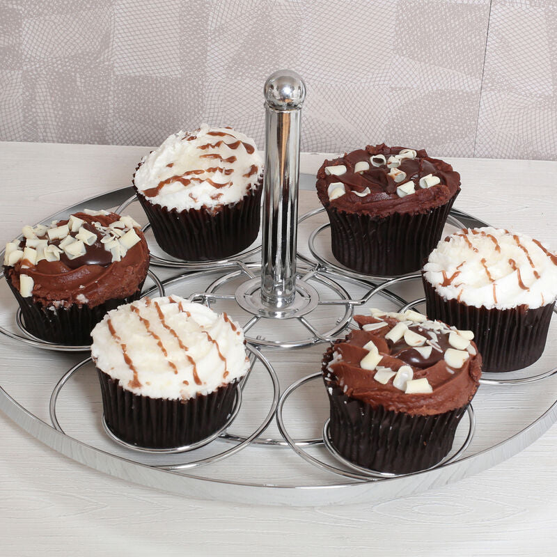 Orsina Swirl Chrome 6 Cupcake Stand – Silver Metal Dessert Display