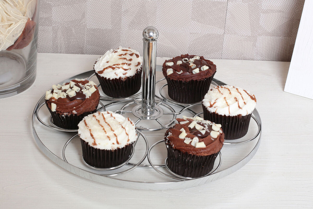 Orsina Swirl Chrome 6 Cupcake Stand – Silver Metal Dessert Display