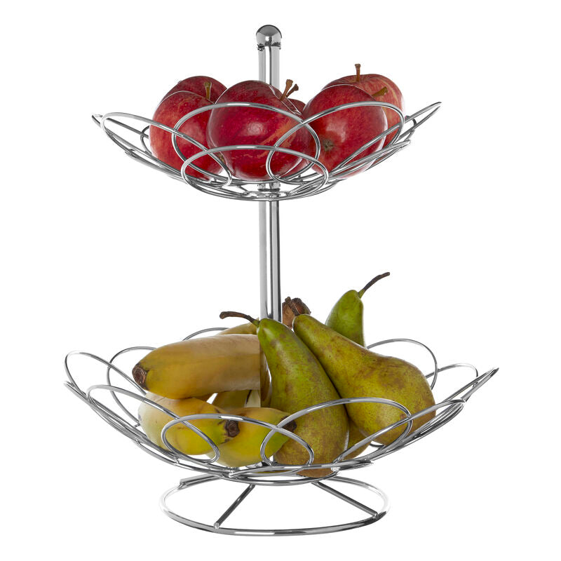 Orsina Ellipse 2-Tier Chrome Fruit Basket | Silver Wire Produce Rack