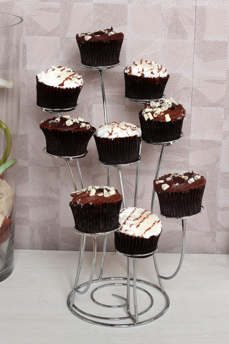 Orsina Swirl Chrome 9 Cupcake Stand – Silver Metal Spiral Display