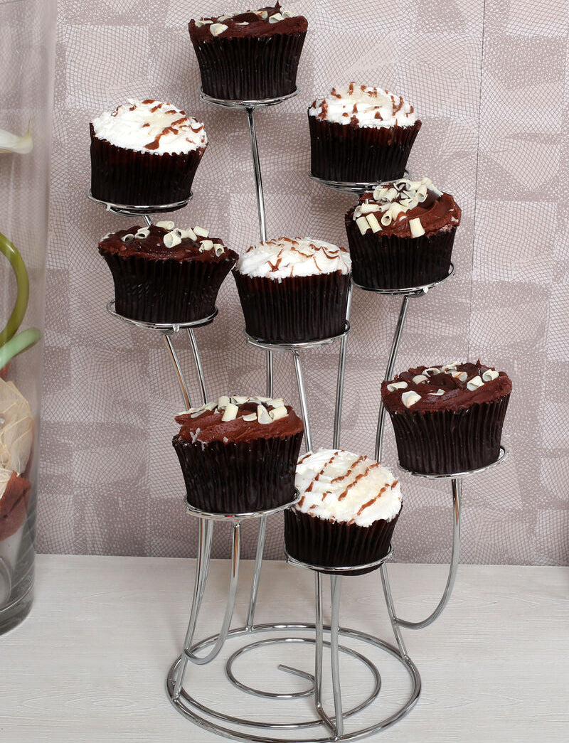 Orsina Swirl Chrome 9 Cupcake Stand – Silver Metal Spiral Display