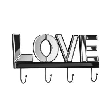 Orsina Love Mirrored 4 Hook Wall Hanger – Silver Iron & Wood Coat Rack